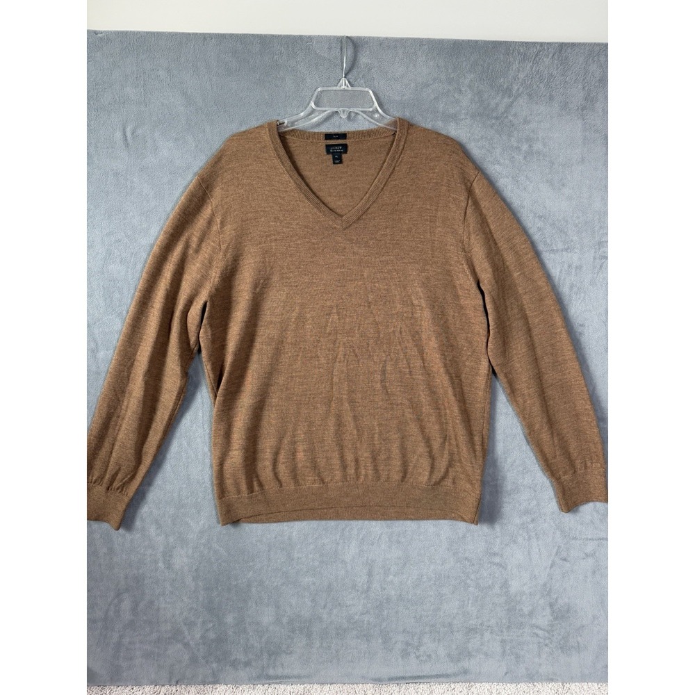 J.Crew Men's Italian Merino Wool Slim Fit V‎ Neck Sweater Brown Size XL